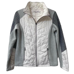 PRANA Quilted Hoodless Jacket Coat Quilted Cream Gray Long Sleeve Womens Small